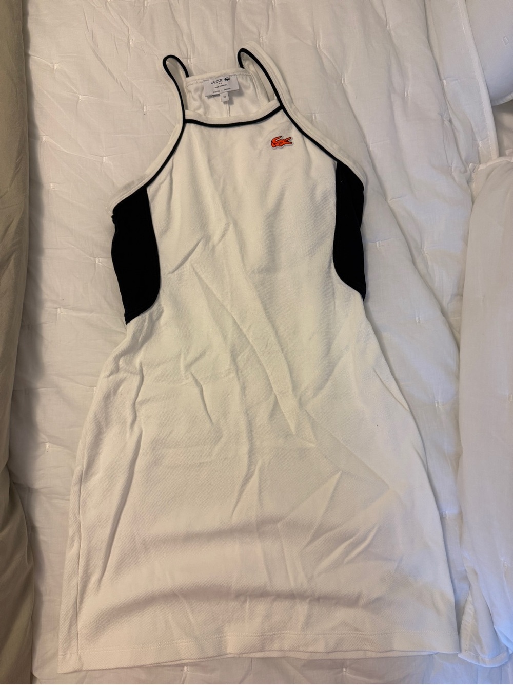 Lacoste White and Black Halter Camisole Dress with Red Croc